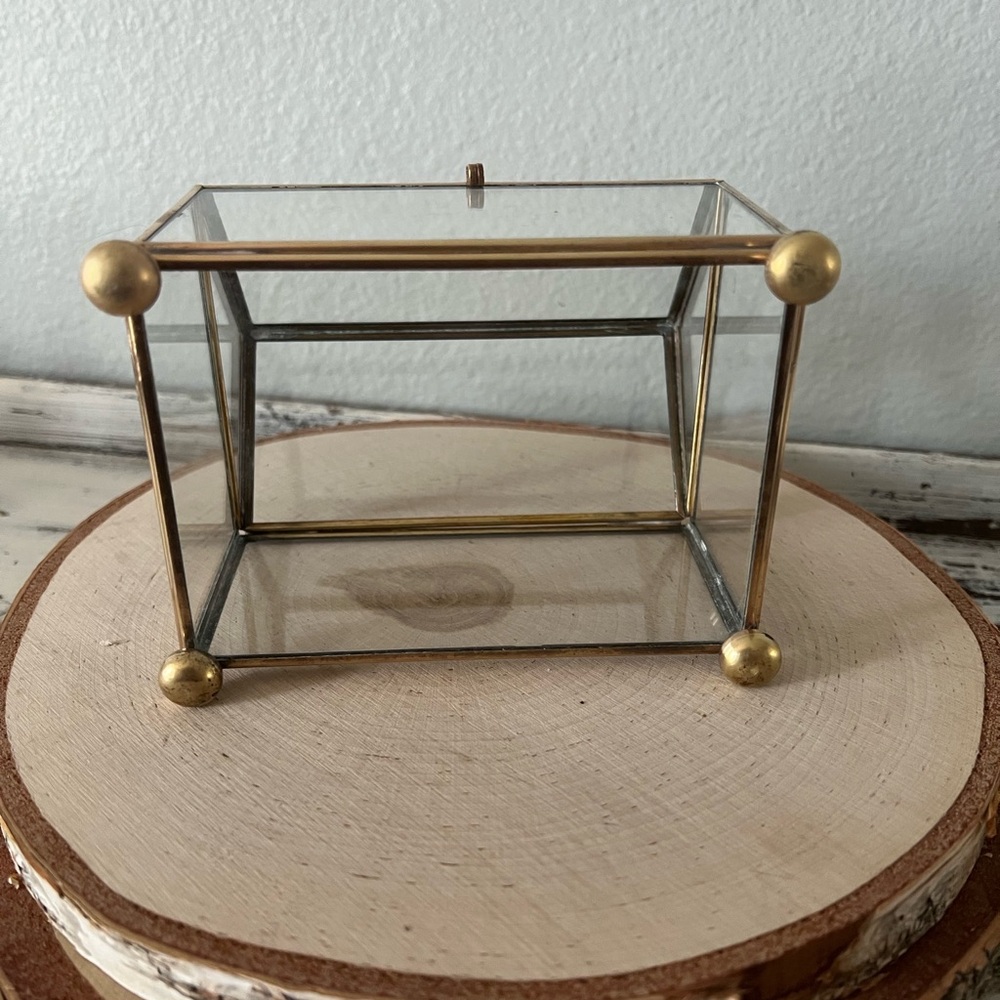 ✨SOLD✨ Vintage DISPLAY CASE BOX GLASS & BRASS KeepSake Curio Terrarium Hinge Lid - Picture 6 of 9
